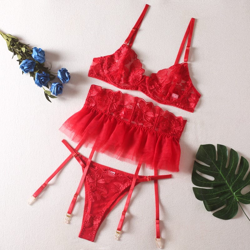 Three Piece Embroider Sexy Underwear Suit - Lurevibe