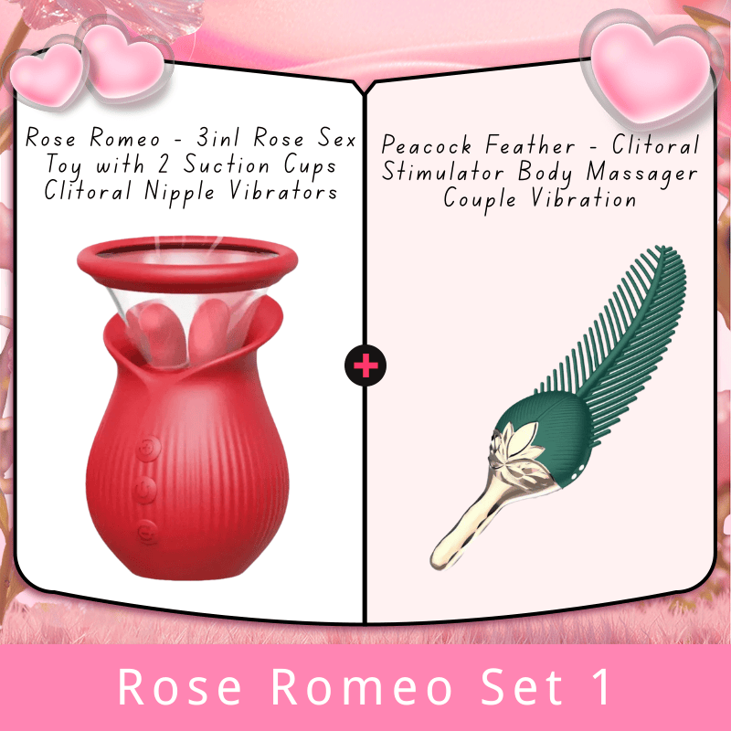 Lurevibe - Rose Romeo - 3in1 Rose Sex Toy with 2 Suction Cups Adult Toys Female Clitoral Nipple Vibrators with 10 Licking Sucking Vibrating - Lurevibe