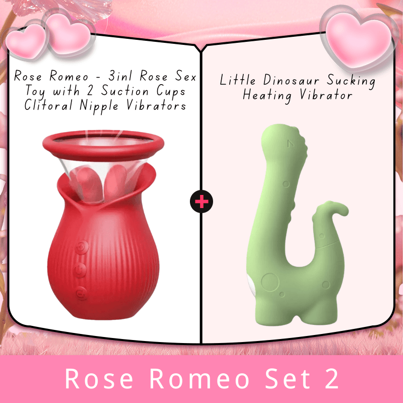 Lurevibe - Rose Romeo - 3in1 Rose Sex Toy with 2 Suction Cups Adult Toys Female Clitoral Nipple Vibrators with 10 Licking Sucking Vibrating - Lurevibe