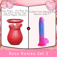 Lurevibe - Rose Romeo - 3in1 Rose Sex Toy with 2 Suction Cups Adult Toys Female Clitoral Nipple Vibrators with 10 Licking Sucking Vibrating - Lurevibe