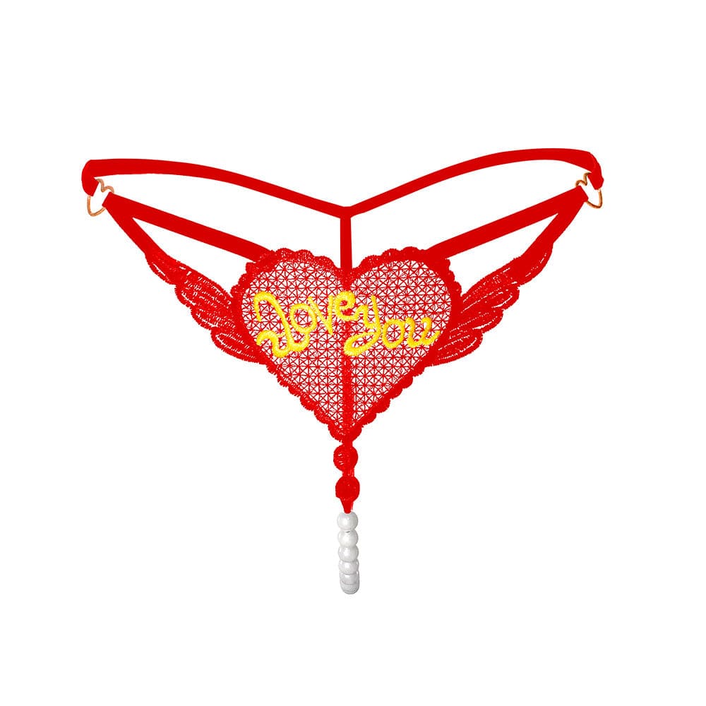 "Love You" Sexy Open Crotch Mesh Underwear With Pearls - Lurevibe