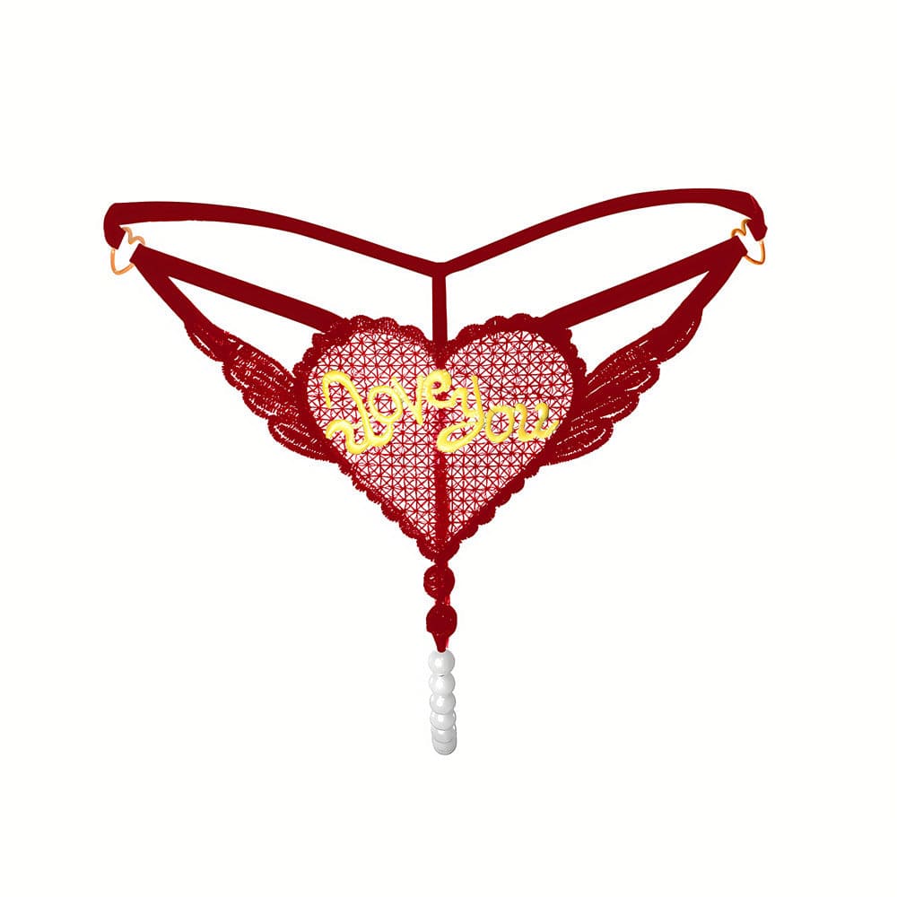 "Love You" Sexy Open Crotch Mesh Underwear With Pearls - Lurevibe