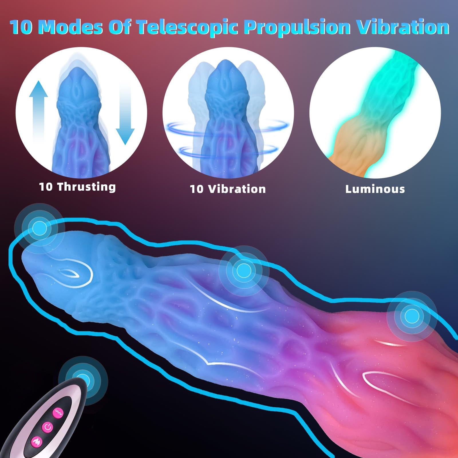 10.6In Luminous Dragon Monster Dildo Vibrator Remote Control With 10 Thrusting & Vibration - Lurevibe