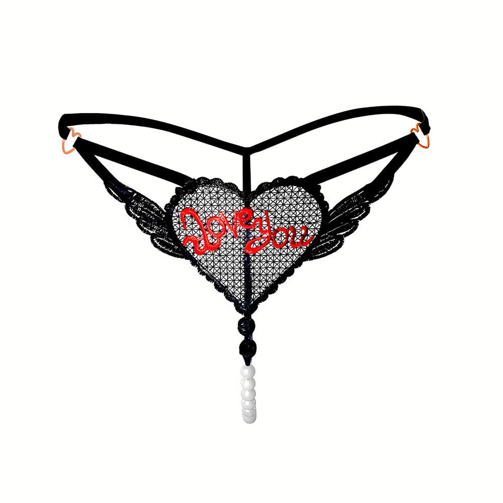 "Love You" Sexy Open Crotch Mesh Underwear With Pearls - Lurevibe
