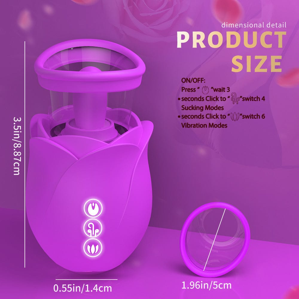 Vortex - Purple Rose Sucking Licking Vibrator With Detachable Cup - Lurevibe