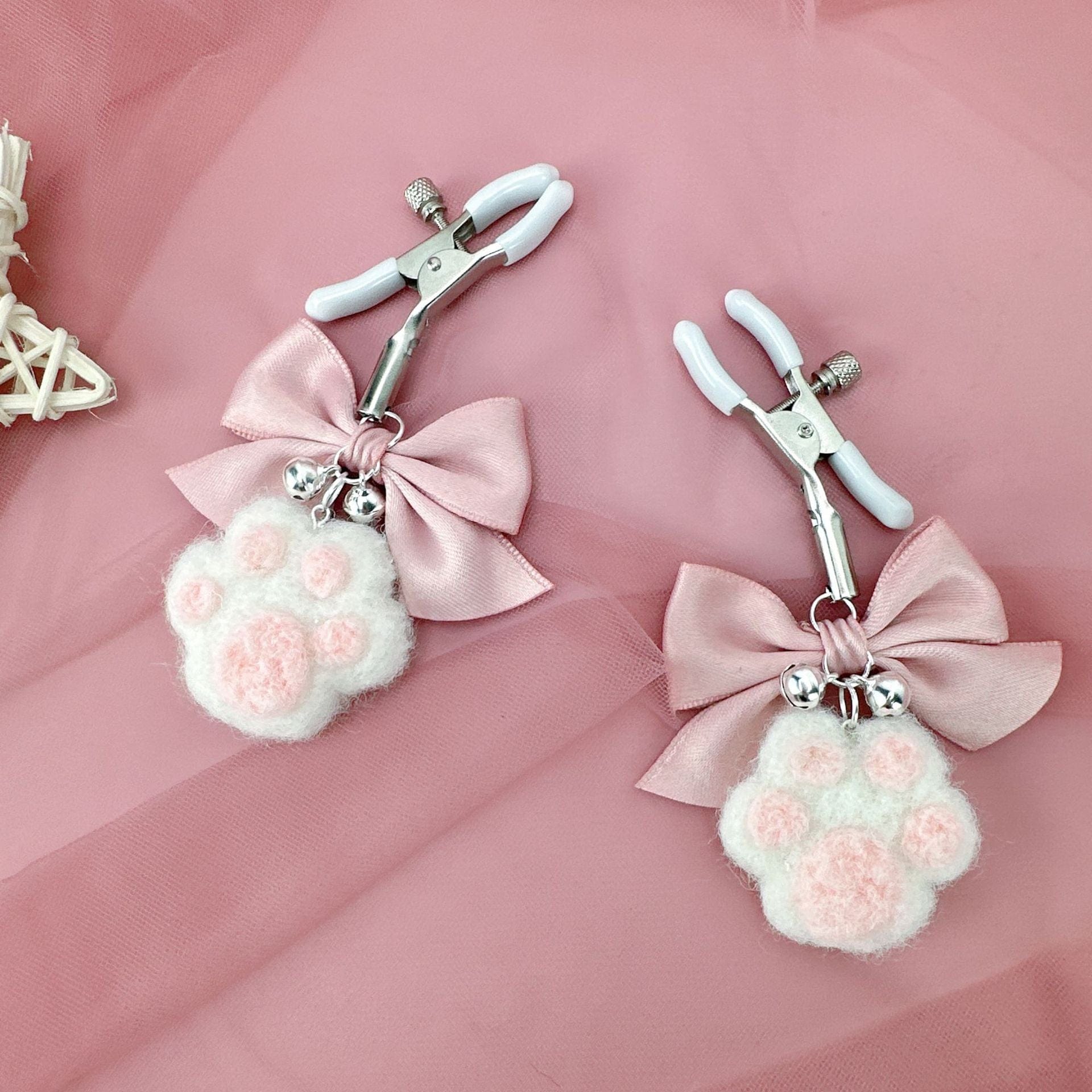 Cute Bow Plush Cat Claw Nipple Clamps With Bells