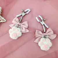 Cute Bow Plush Cat Claw Nipple Clamps With Bells