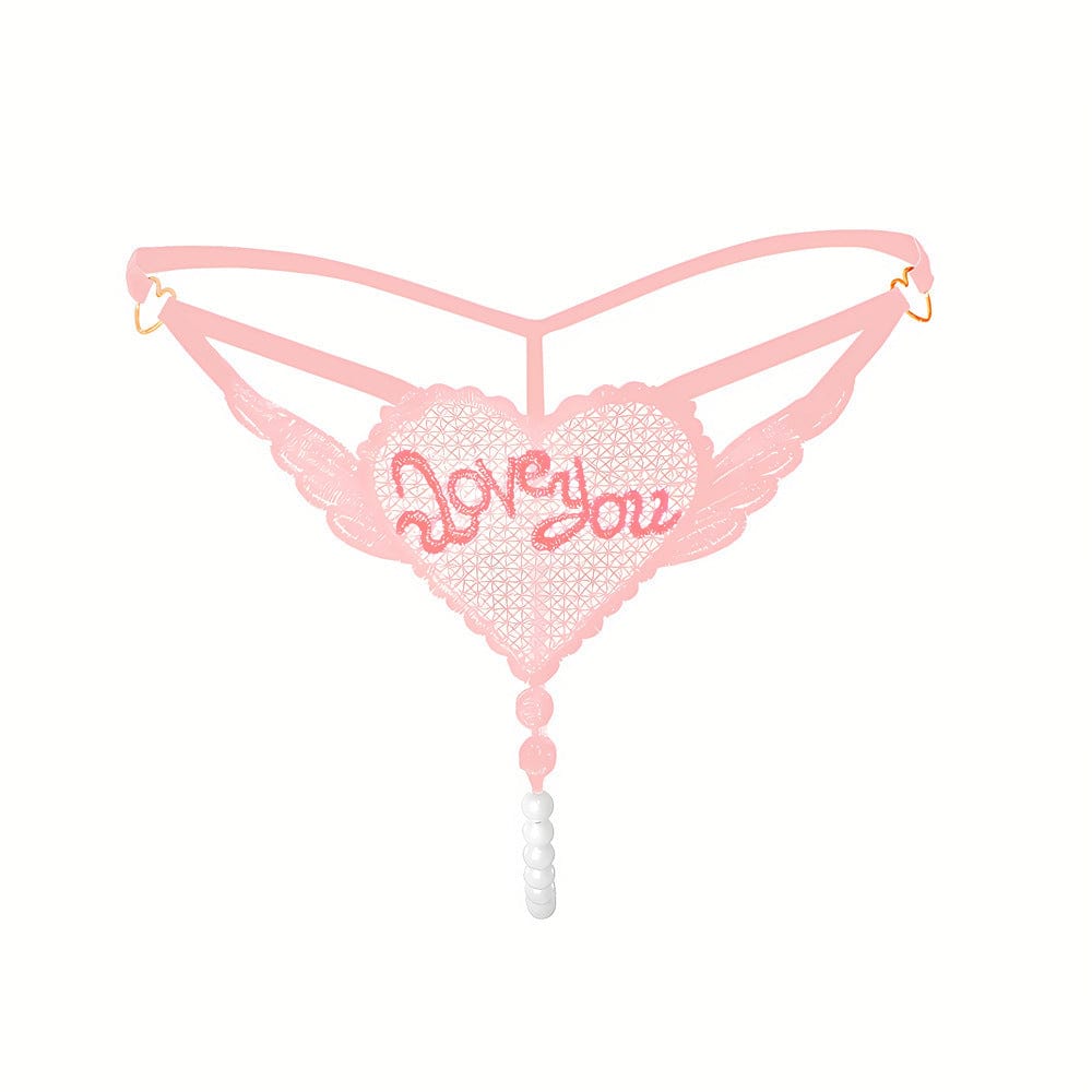 "Love You" Sexy Open Crotch Mesh Underwear With Pearls - Lurevibe