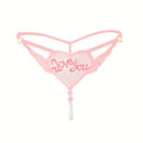 "Love You" Sexy Open Crotch Mesh Underwear With Pearls - Lurevibe