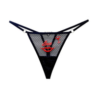 "Love" Red Lips Sexy Embroidery Mesh Women Thong with Diamonds - Lurevibe