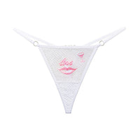 "Love" Red Lips Sexy Embroidery Mesh Women Thong with Diamonds - Lurevibe