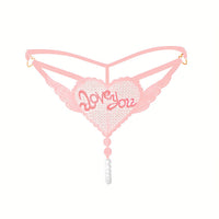 "Love You" Sexy Open Crotch Mesh Underwear With Pearls - Lurevibe