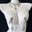Exquisite Black Gem Diamond Choker with Nipple Clamps - Lurevibe