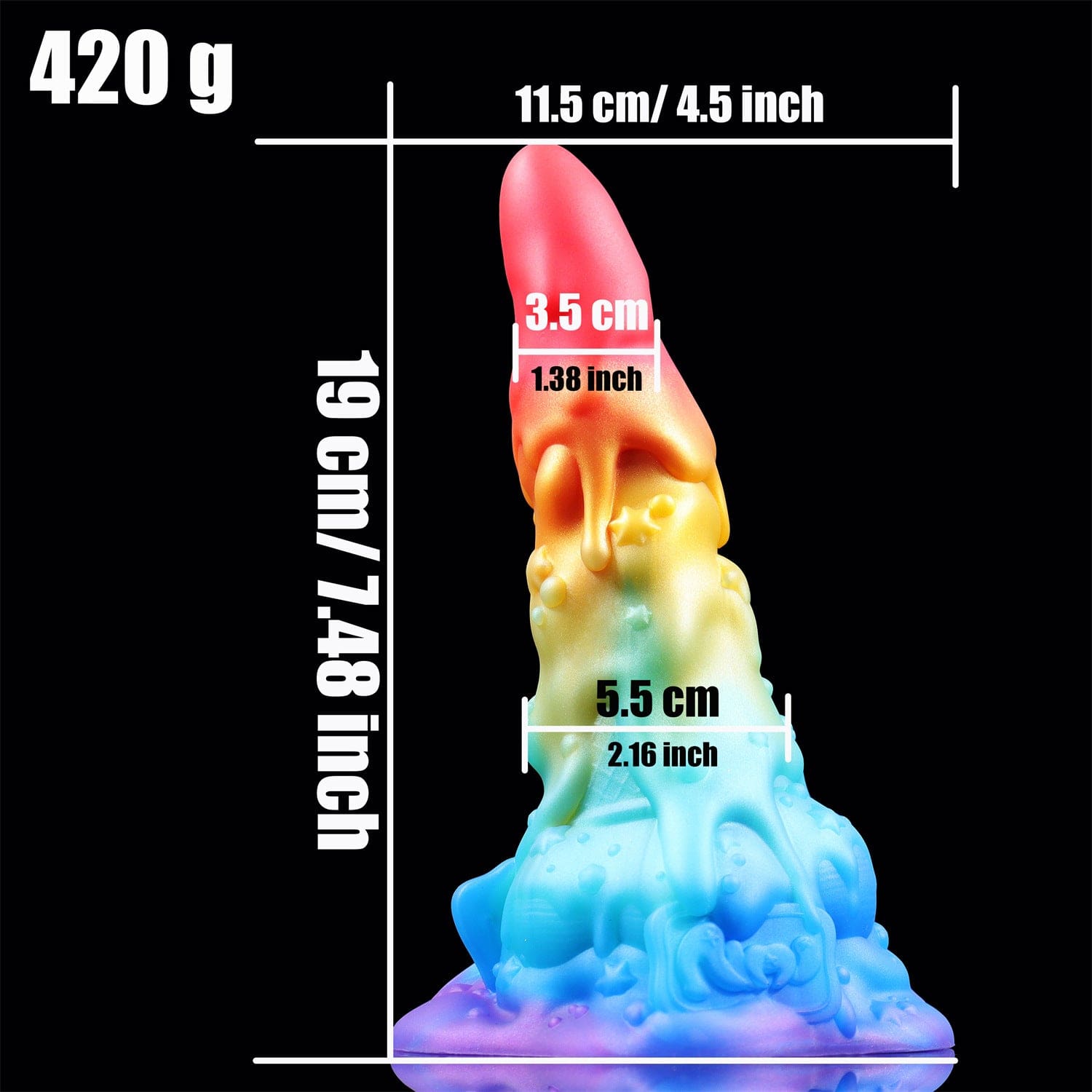 AIMITEX 7.48-inch Rainbow Ice Cream Liquid Silicone Fantasy Dildo Masturbation Massager - Lurevibe