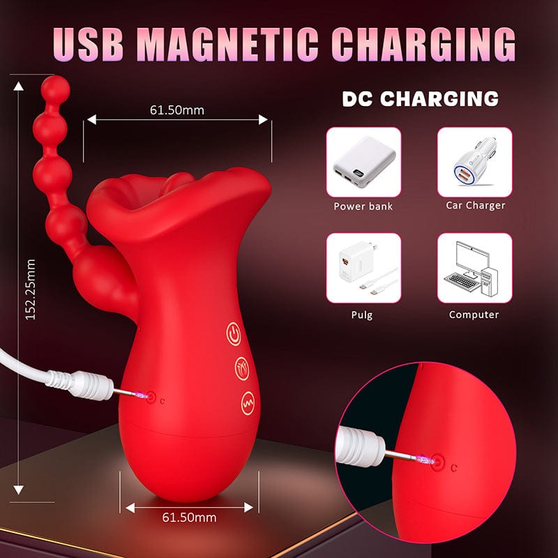 Big Mouth Clitoris Suction Anal Bead Vibrator with 10 Tongue Licking Modes - Lurevibe