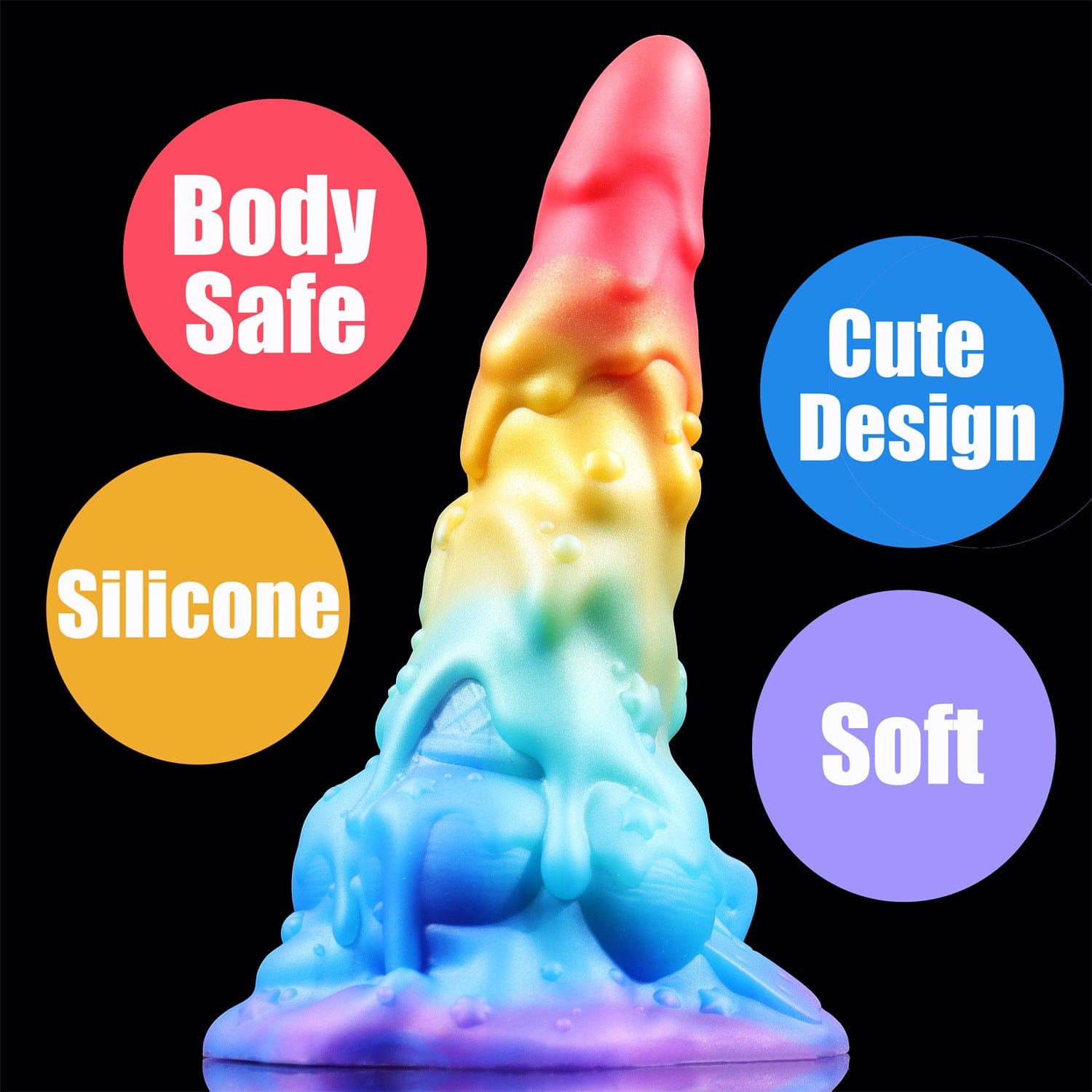 AIMITEX 7.48-inch Rainbow Ice Cream Liquid Silicone Fantasy Dildo Masturbation Massager - Lurevibe