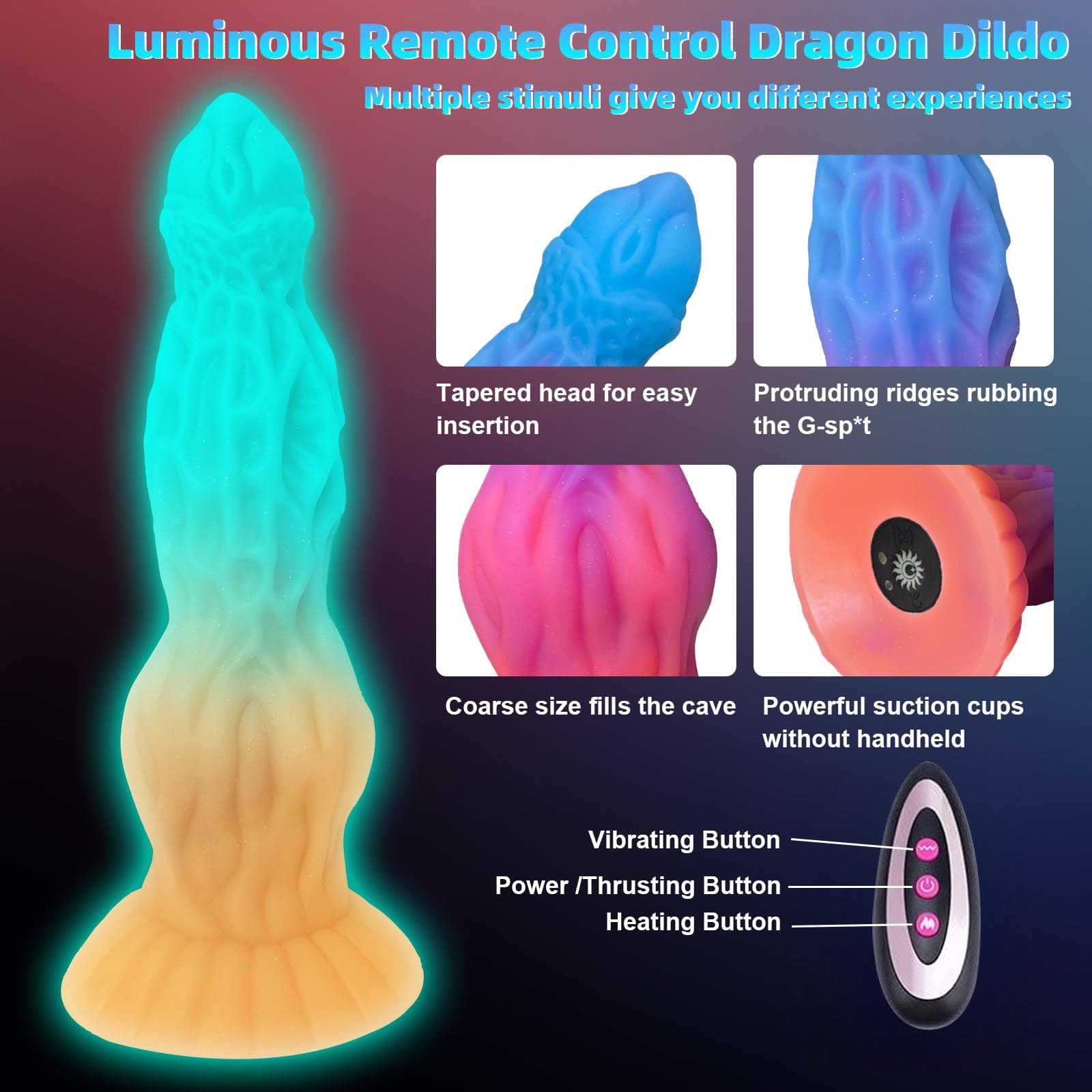 10.6In Luminous Dragon Monster Dildo Vibrator Remote Control With 10 Thrusting & Vibration - Lurevibe