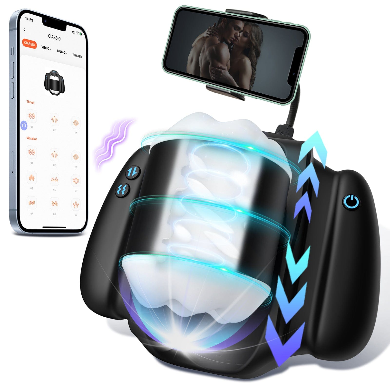 APP Controlled Male Masturbation Cup 10 Vibration Modes 3 Thrusting Speeds  Telescopic - Lurevibe