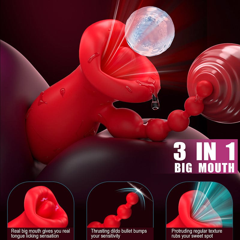Big Mouth Clitoris Suction Anal Bead Vibrator with 10 Tongue Licking Modes - Lurevibe
