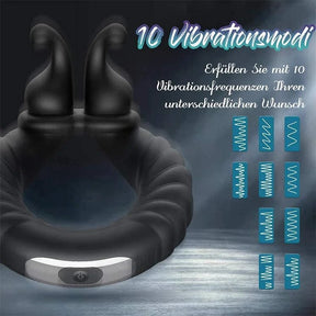 Lurevibe - Vibrating Dual Penis Ring Dildo Stretchy Cock Ring - Lurevibe