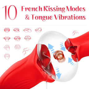 Lurevibe - Rose Muncher Lip Tongue Suction Vibrator With Patting Dildo Vibrator - Lurevibe