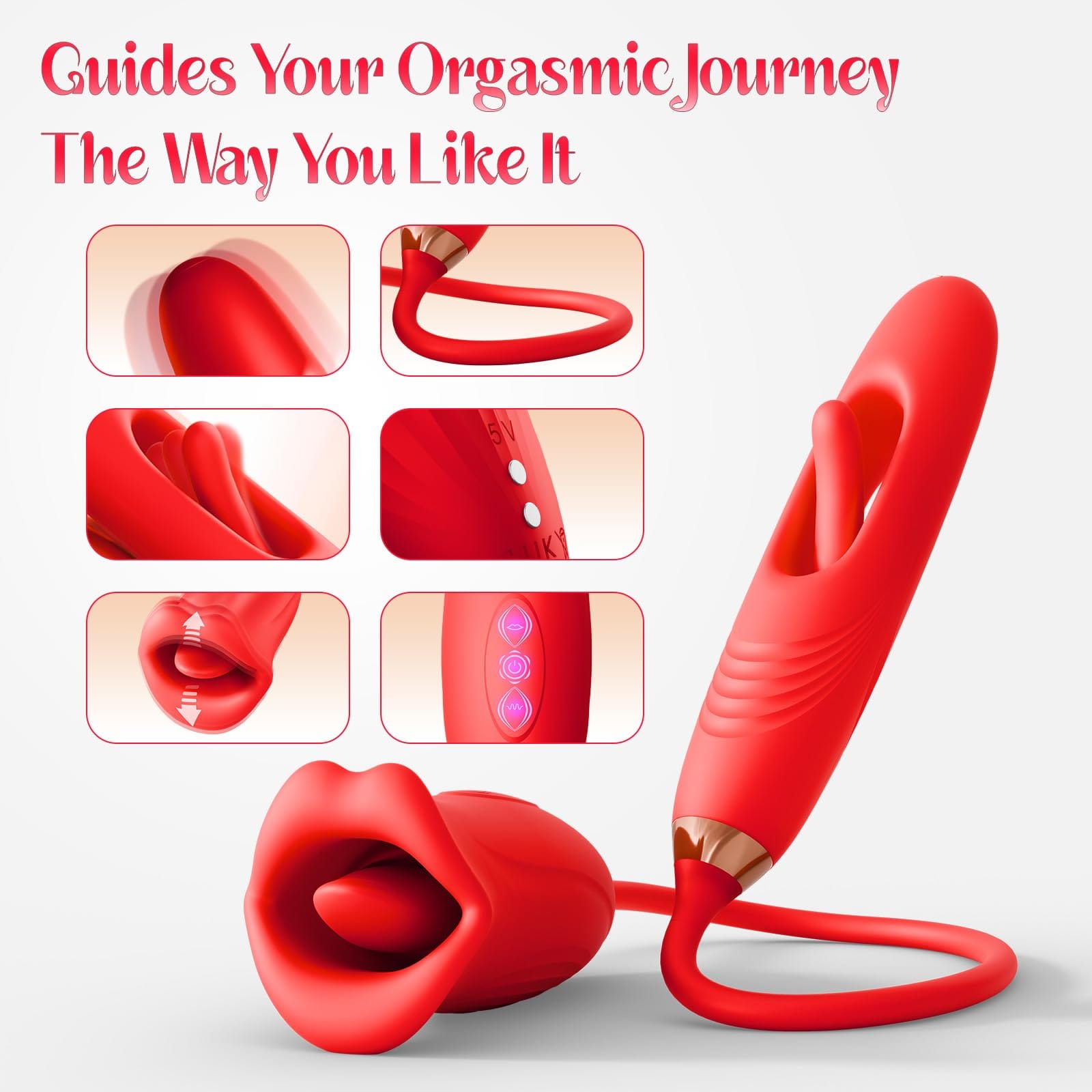 Lurevibe - Rose Muncher Lip Tongue Suction Vibrator With Patting Dildo Vibrator - Lurevibe