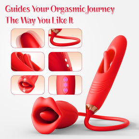 Lurevibe - Rose Muncher Lip Tongue Suction Vibrator With Patting Dildo Vibrator - Lurevibe