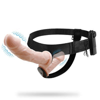 Vibrating Strap On Dildo Vibrator Double Dong with Adjustable Harness, MLSice Dual Penetration Harness Dildo Vibrator Female Couple Anal Sex Toy for Lesbians - Flesh - Lurevibe