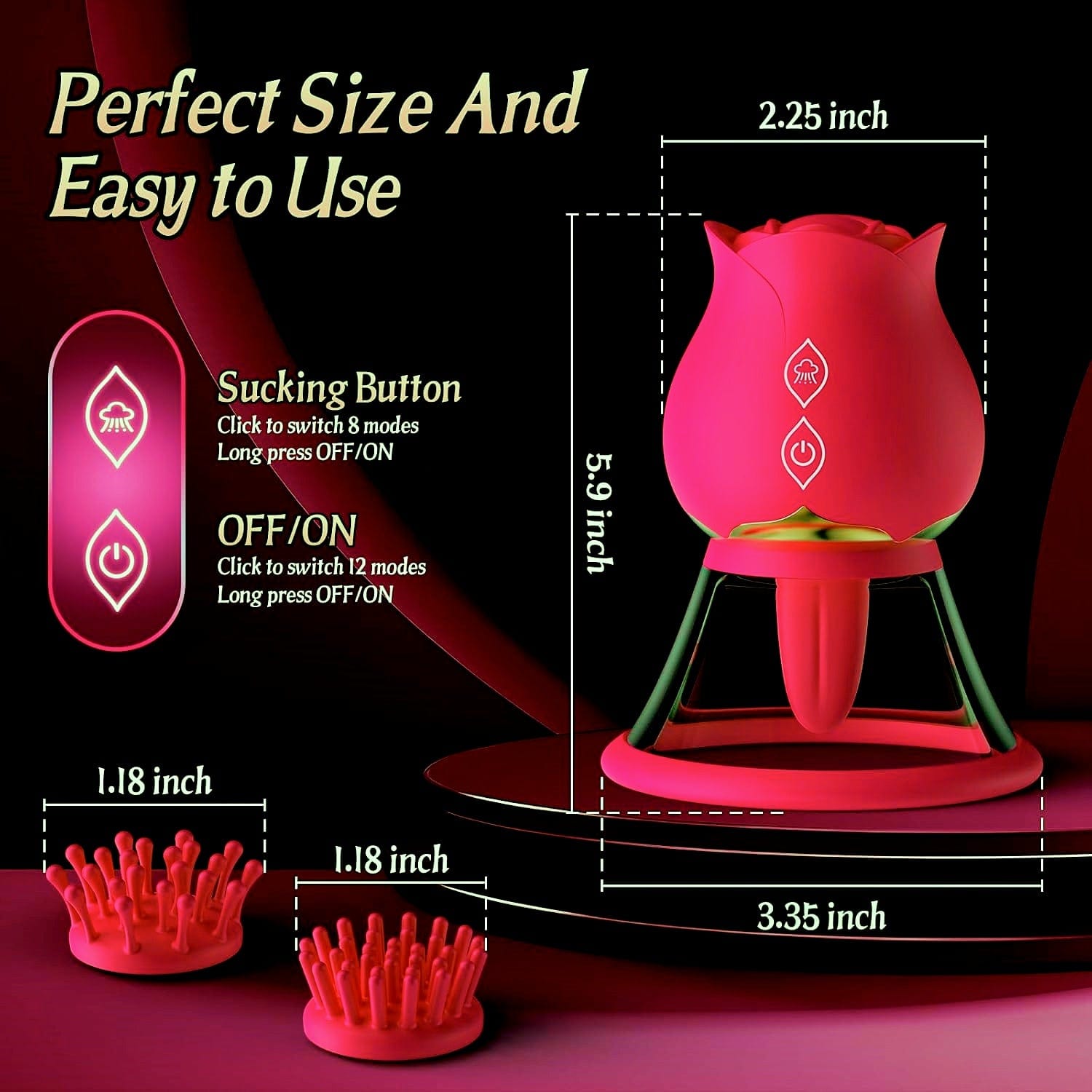 3 In 1 Rose Vacuum Sucking Nipple Clitoris Stimulator With 3 Heads - Lurevibe