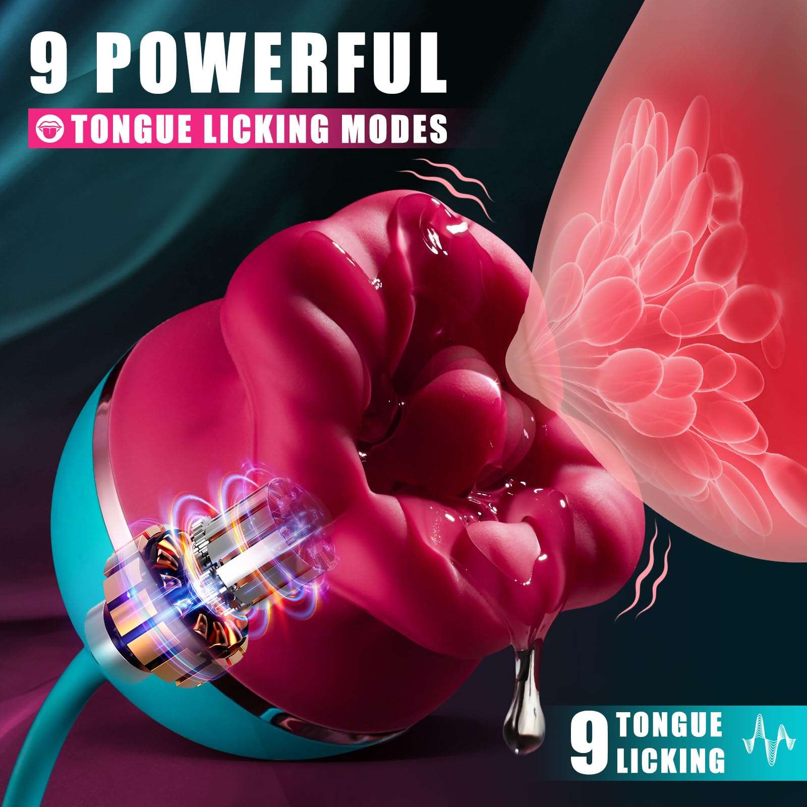 Lurevibe - Big Mouth 3in1 Rose shaped Vibrator With 9 Tongue Licking & 6 Thrusting G Spot Dildo - Lurevibe