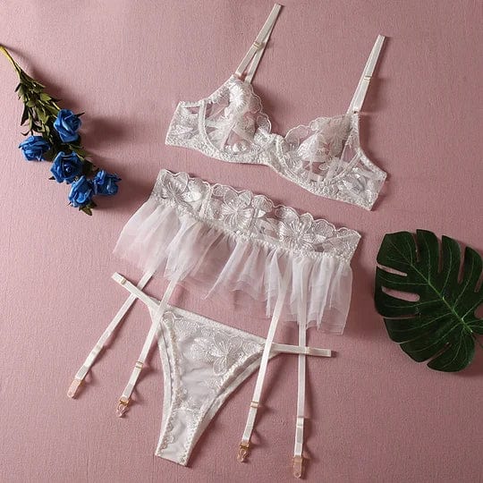Three Piece Embroider Sexy Underwear Suit - Lurevibe