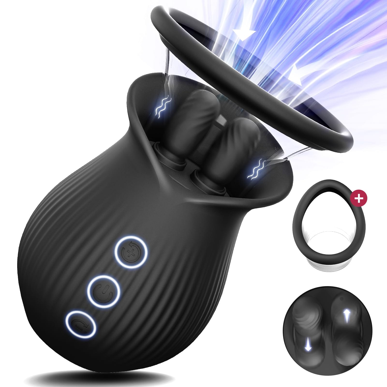 Lurevibe - Rose Romeo - 3in1 Rose Sex Toy with 2 Suction Cups, Adult Toys Female Clitoral Nipple Vibrators with 10 Licking Sucking Vibrating - Lurevibe