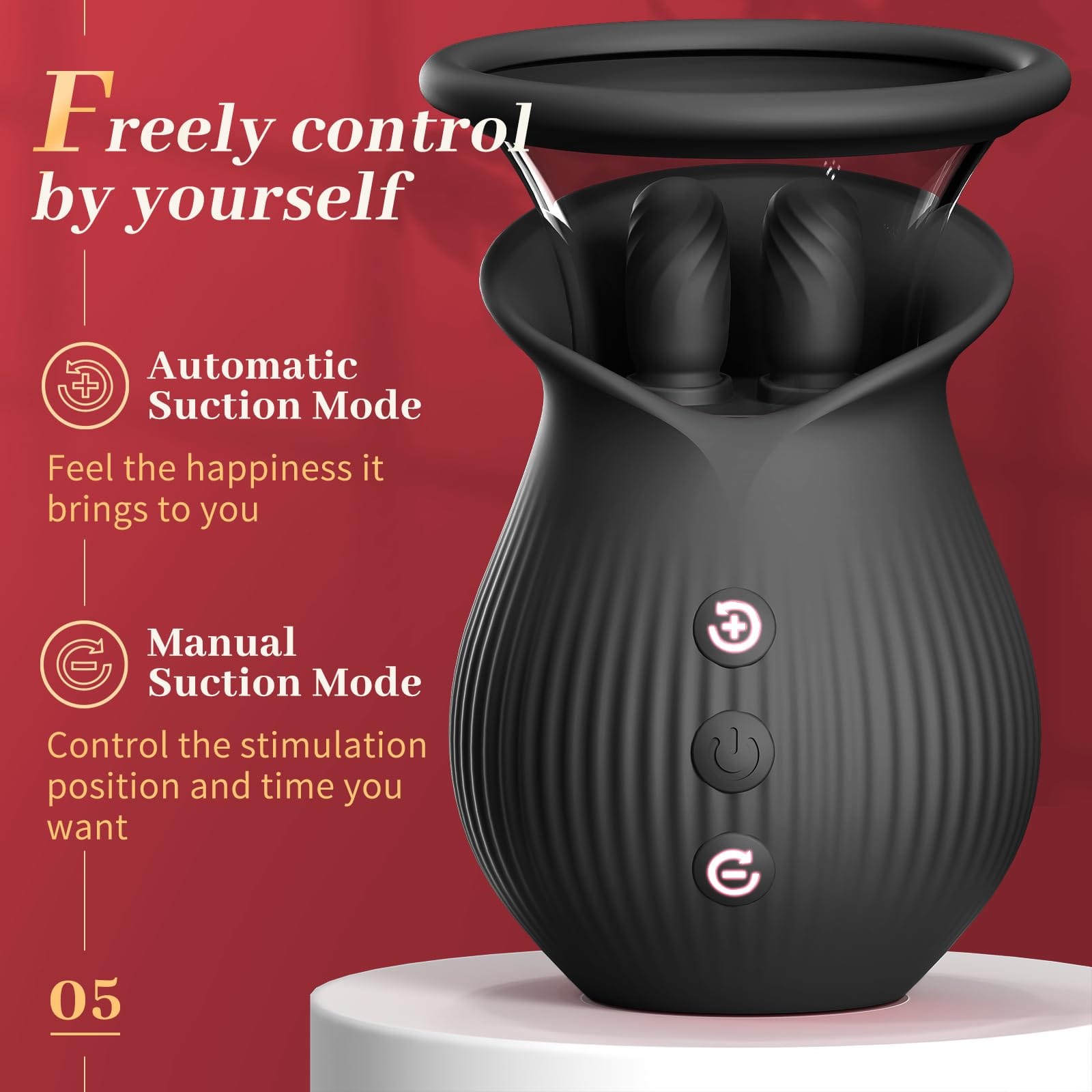 Lurevibe - Rose Romeo - 3in1 Rose Sex Toy with 2 Suction Cups, Adult Toys Female Clitoral Nipple Vibrators with 10 Licking Sucking Vibrating - Lurevibe