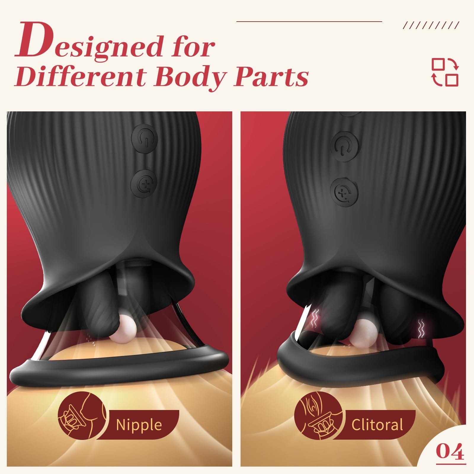 Lurevibe - Rose Romeo - 3in1 Rose Sex Toy with 2 Suction Cups, Adult Toys Female Clitoral Nipple Vibrators with 10 Licking Sucking Vibrating - Lurevibe