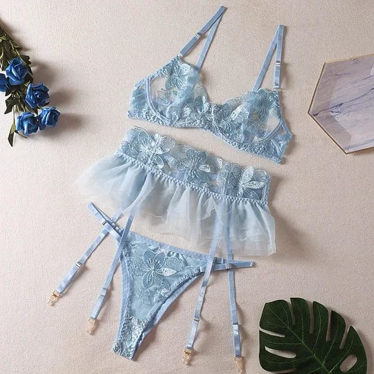Three Piece Embroider Sexy Underwear Suit - Lurevibe