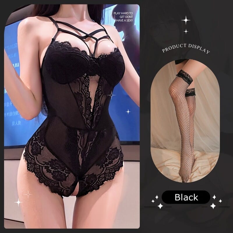 Sexy Mesh Open-Crotch Lace Bodysuit - Lurevibe