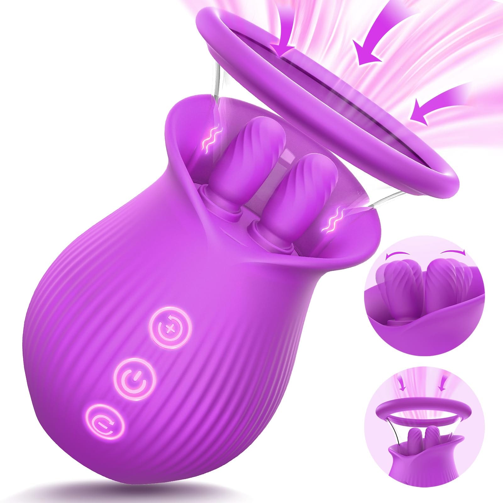 Lurevibe - Rose Romeo - 3in1 Rose Sex Toy with 2 Suction Cups, Adult Toys Female Clitoral Nipple Vibrators with 10 Licking Sucking Vibrating - Lurevibe