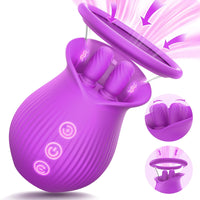 Lurevibe - Rose Romeo - 3in1 Rose Sex Toy with 2 Suction Cups, Adult Toys Female Clitoral Nipple Vibrators with 10 Licking Sucking Vibrating - Lurevibe