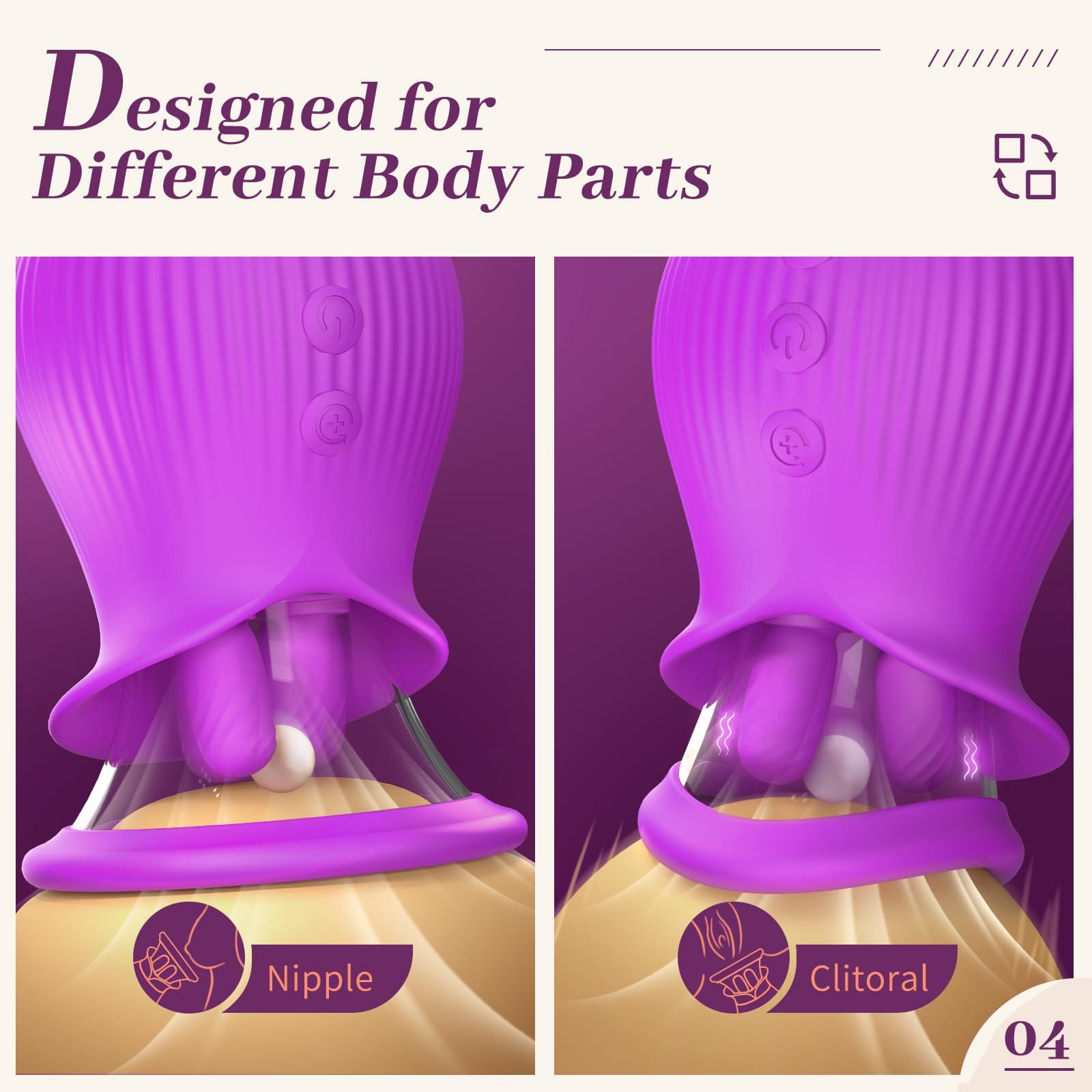 Lurevibe - Rose Romeo - 3in1 Rose Sex Toy with 2 Suction Cups, Adult Toys Female Clitoral Nipple Vibrators with 10 Licking Sucking Vibrating - Lurevibe