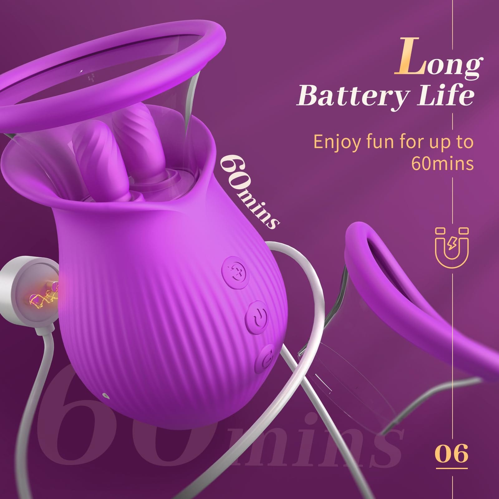 Lurevibe - Rose Romeo - 3in1 Rose Sex Toy with 2 Suction Cups, Adult Toys Female Clitoral Nipple Vibrators with 10 Licking Sucking Vibrating - Lurevibe