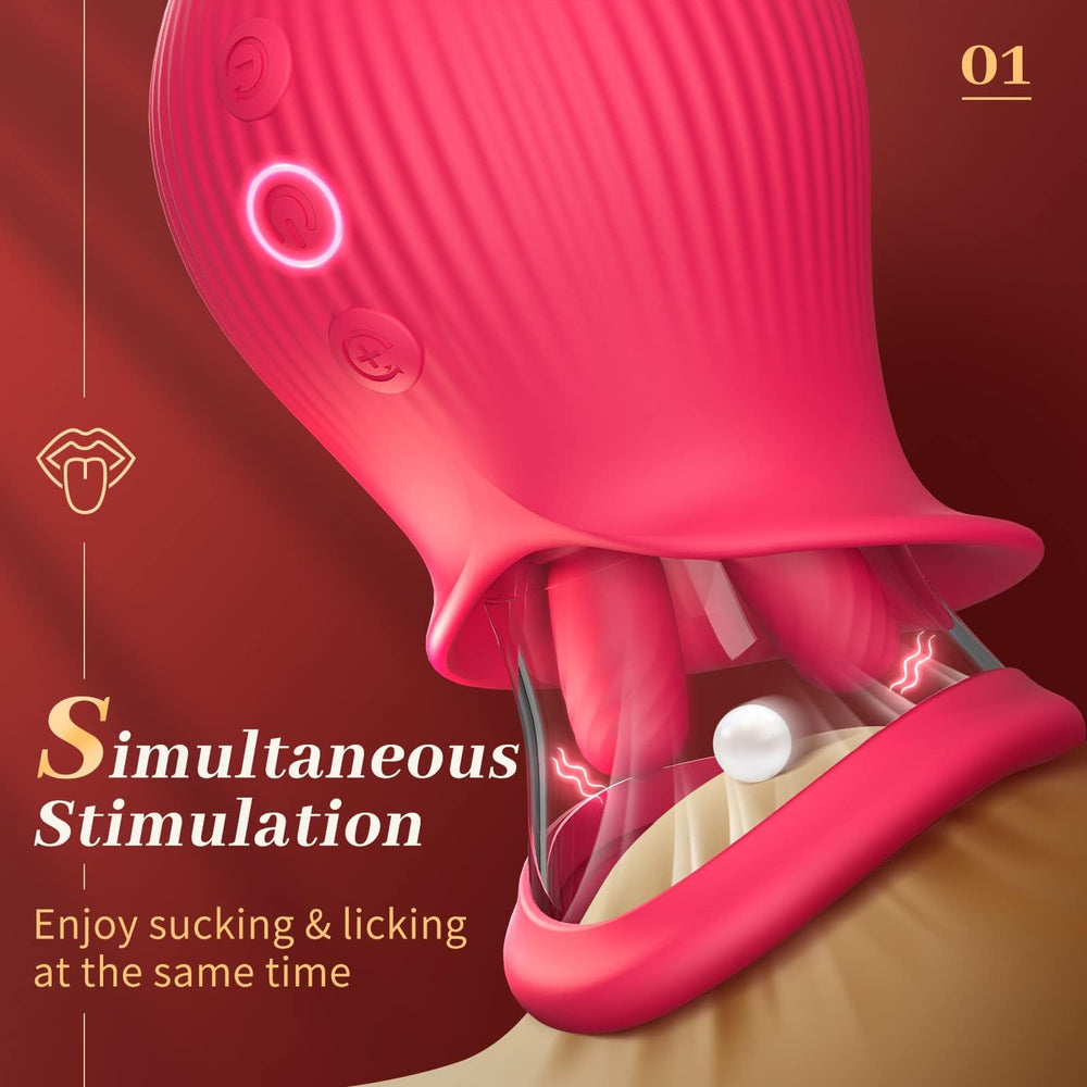 Lurevibe - Rose Romeo - 3in1 Rose Sex Toy with 2 Suction Cups Adult Toys Female Clitoral Nipple Vibrators with 10 Licking Sucking Vibrating