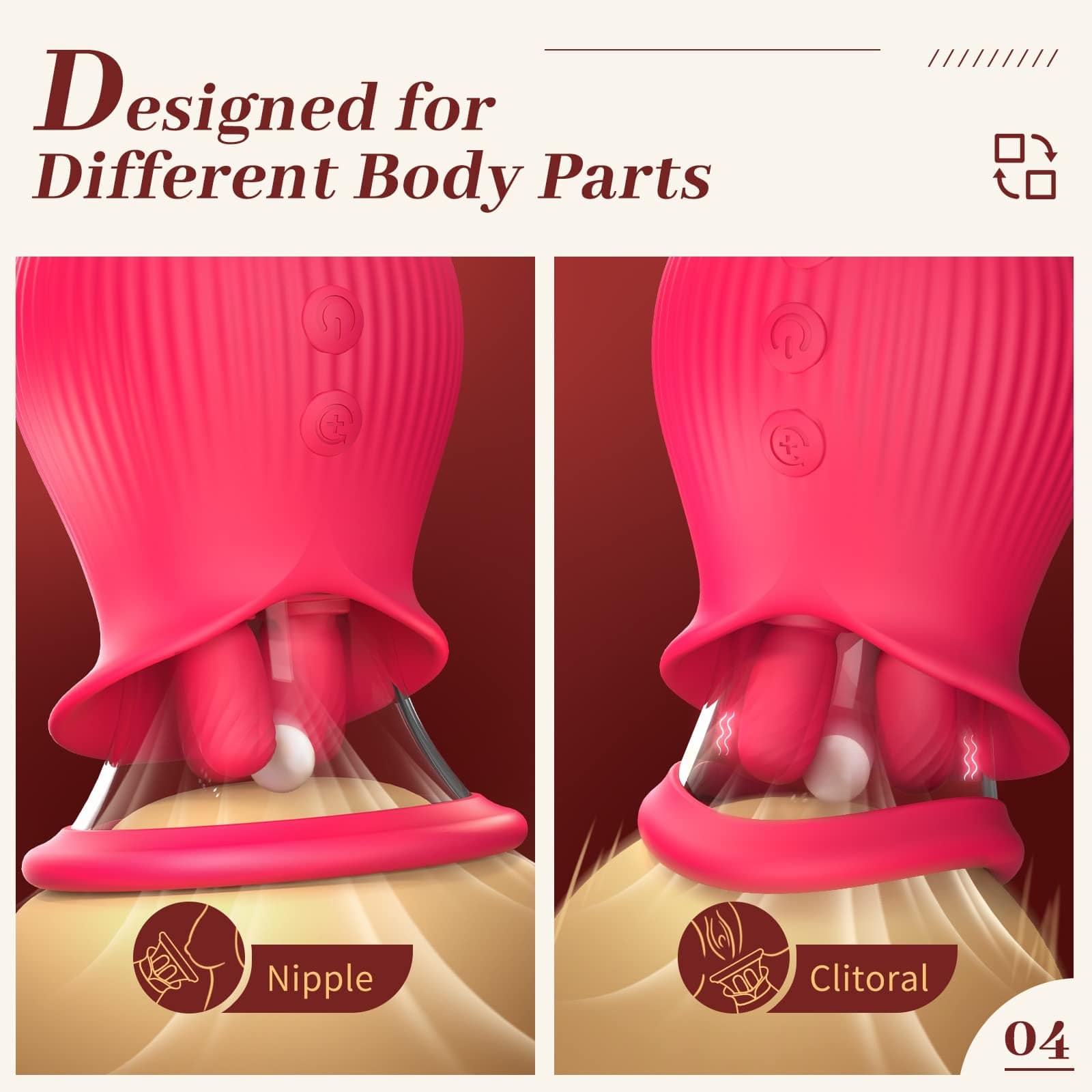 Lurevibe - Rose Romeo - 3in1 Rose Sex Toy with 2 Suction Cups, Adult Toys Female Clitoral Nipple Vibrators with 10 Licking Sucking Vibrating - Lurevibe