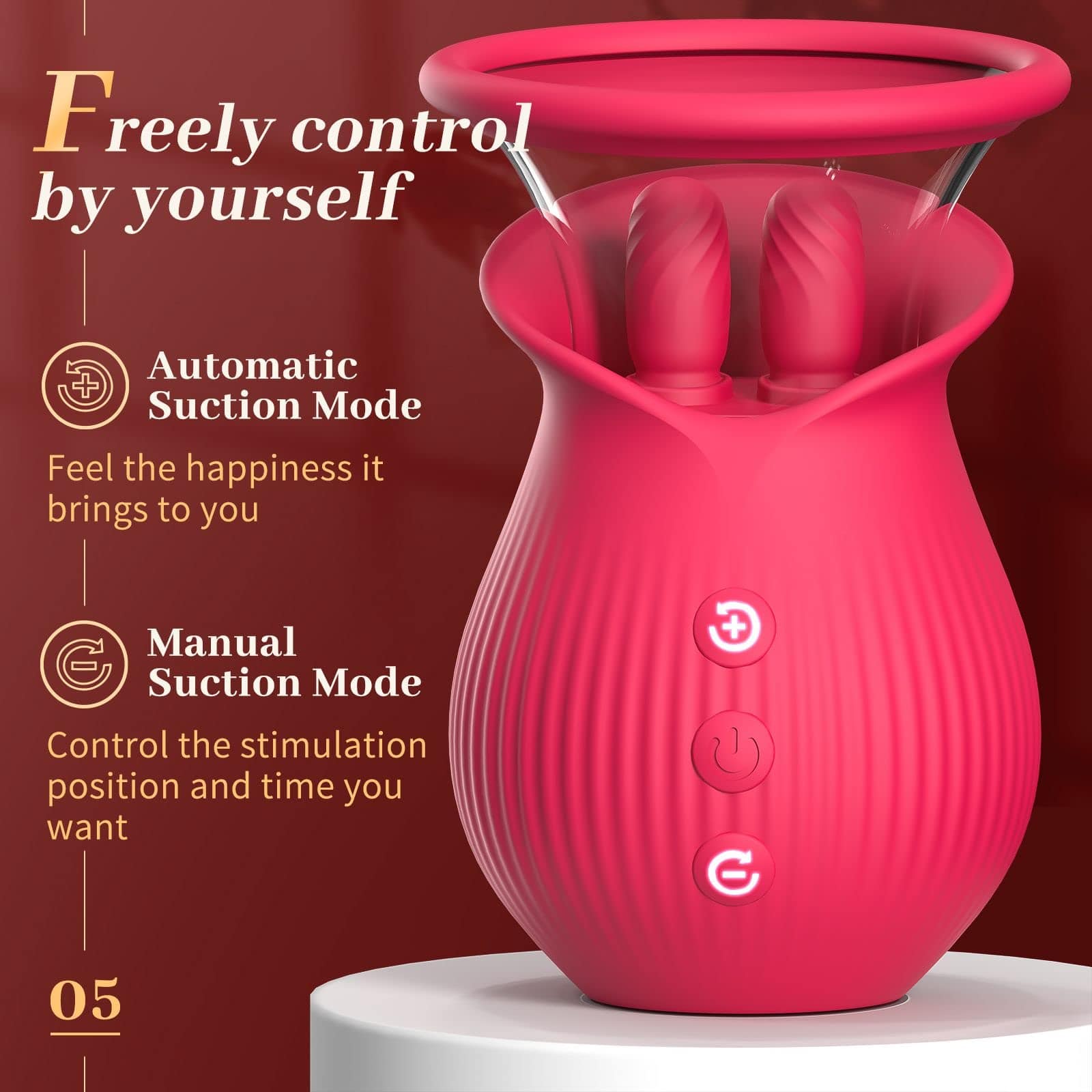 Lurevibe - Rose Romeo - 3in1 Rose Sex Toy with 2 Suction Cups, Adult Toys Female Clitoral Nipple Vibrators with 10 Licking Sucking Vibrating - Lurevibe