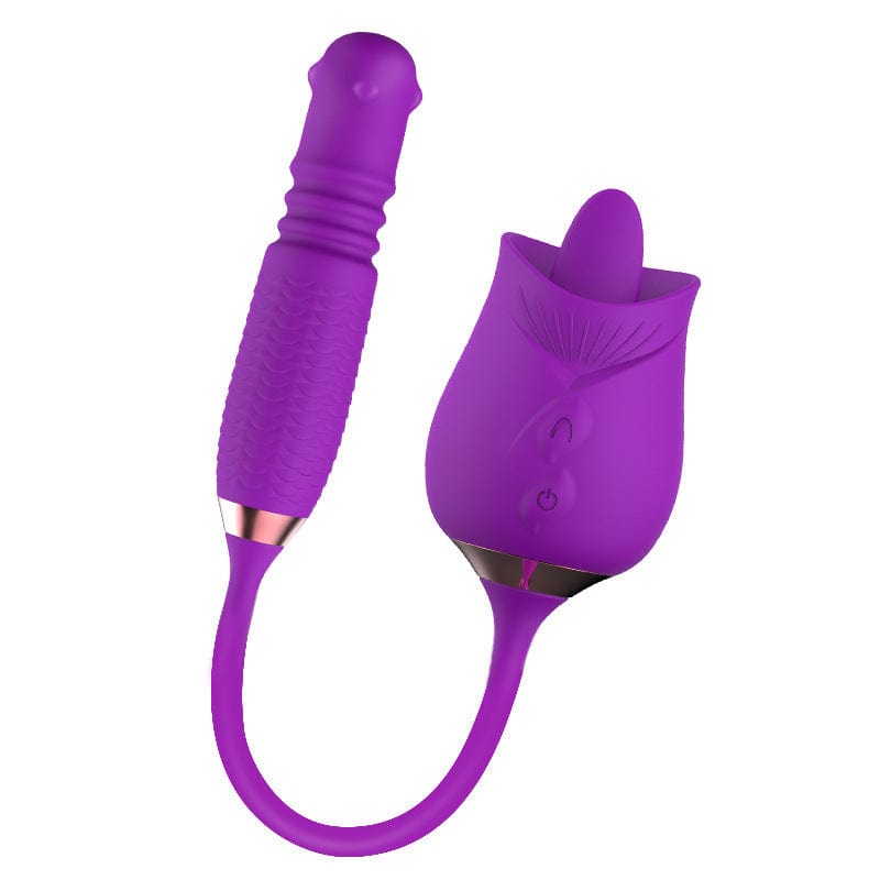 Lurevibe - Purple Rose Toy Rotating Pearls Telescopic Tongue-licking Vibrator - Lurevibe