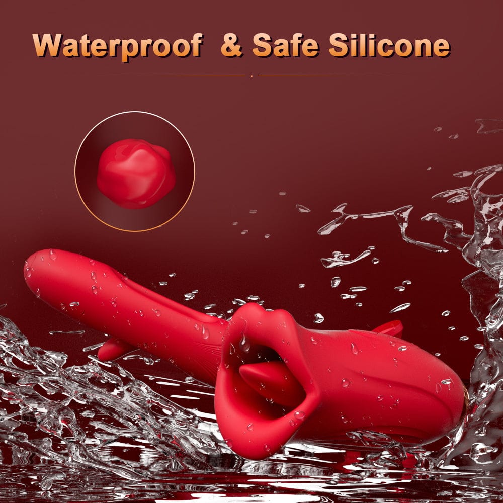 Lurevibe - Rose Muncher Lip Tongue Suction Vibrator With Patting Dildo Vibrator - Lurevibe