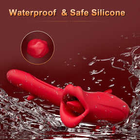 Lurevibe - Rose Muncher Lip Tongue Suction Vibrator With Patting Dildo Vibrator - Lurevibe