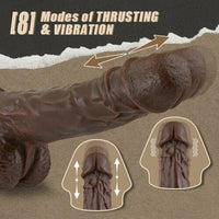 Lurevibe - 9.05 Inch Realistic 8 Thrusting Vibrating Heating Black Dildo with Remote Control - Lurevibe