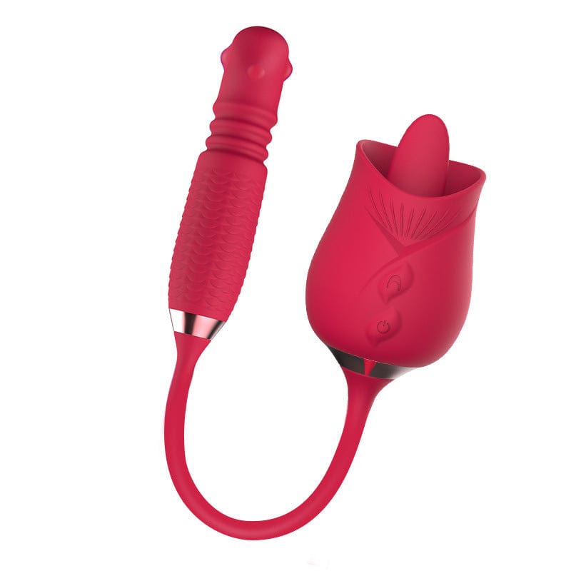 Lurevibe - Purple Rose Toy Rotating Pearls Telescopic Tongue-licking Vibrator - Lurevibe
