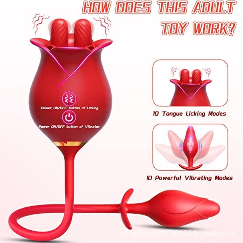 Lurevibe - Romeo Double-pistil Tongue-licking Rose Toy With Vibrating Anal Plug - Lurevibe