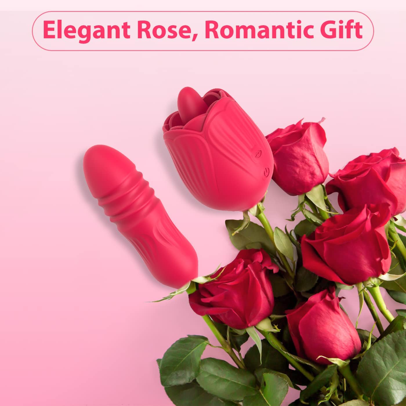 Lurevibe - Rose Female Tongue Licking Egg Jumping Telescopic Masturbation Device Double-headed Vibrating Sex Toy - Lurevibe